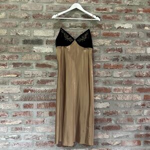 Morgan Taylor Intimates Champagne Gold & Black Velvet Embroidered Slip Dress L